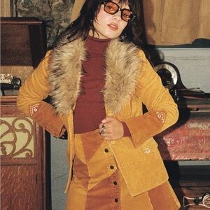 Classic Rock Couture “Cinnamon Girl” Corduroy Jacket with Faux Fur Collar
